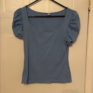 Elegant Blue Puff Sleeve Women's Top